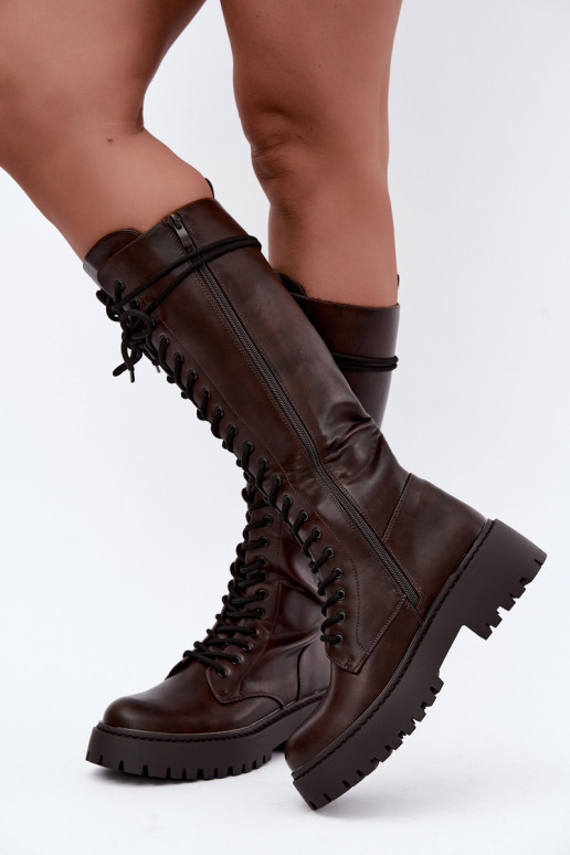 Damen Schnürstiefel mit Plateau CzekoladoĮe Jalira