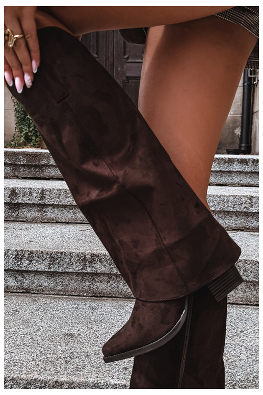 Warmes Cowboy-Stil Kniehohe Stiefel mit Absätzen und genähtem Schaft CzekoladoĮe Julena
