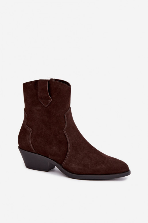 Kunstveloursleder Cowboy-Stiefel mit Absätzen in brauner Farbe Daliae