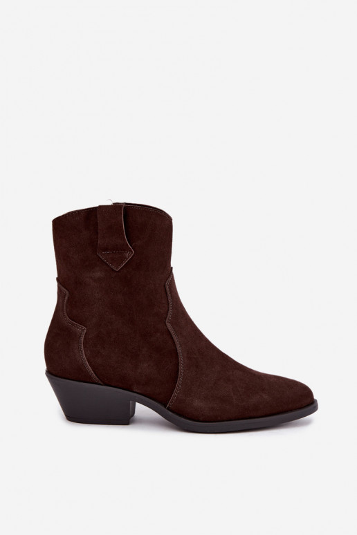 Kunstveloursleder Cowboy-Stiefel mit Absätzen in brauner Farbe Daliae