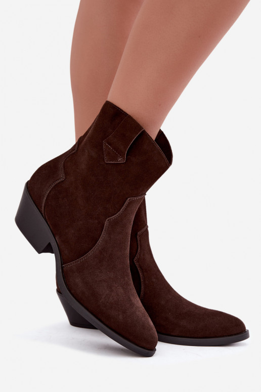 Kunstveloursleder Cowboy-Stiefel mit Absätzen in brauner Farbe Daliae