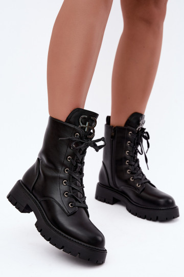 Warmes Damen-Stiefeletten mit Ornamenten auf der Zunge in schwarzer Farbe Falira 2