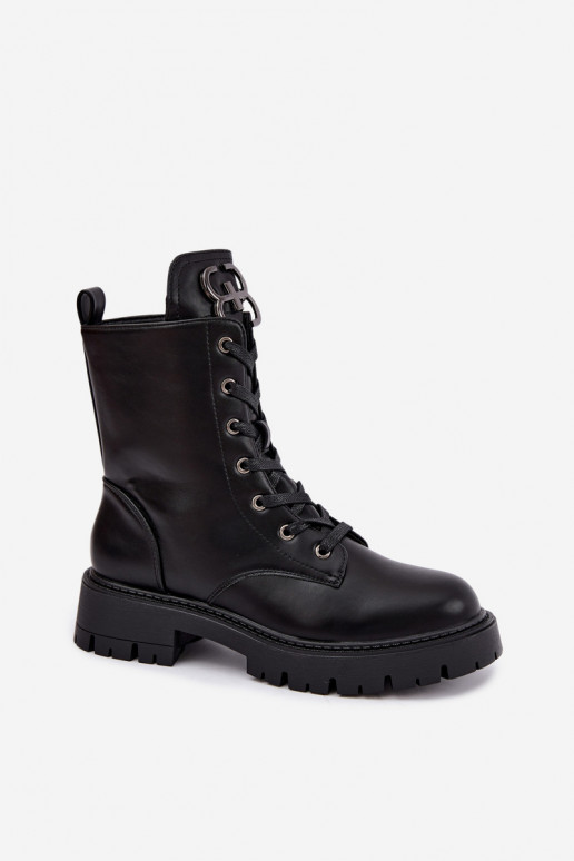 Warmes Damen-Stiefeletten mit Ornamenten auf der Zunge in schwarzer Farbe Falira