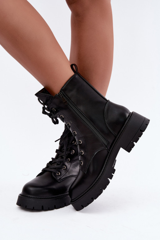 Warmes Damen-Stiefeletten mit Ornamenten auf der Zunge in schwarzer Farbe Falira