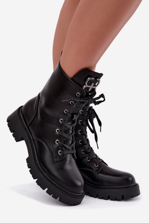 Warmes Damen-Stiefeletten mit Ornamenten auf der Zunge in schwarzer Farbe Falira