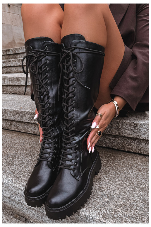 Damen-Knöchelstiefel mit Schnürung und Plattform, schwarz Jalira