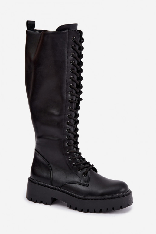 Damen-Knöchelstiefel mit Schnürung und Plattform, schwarz Jalira