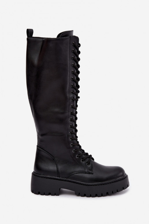 Damen-Knöchelstiefel mit Schnürung und Plattform, schwarz Jalira