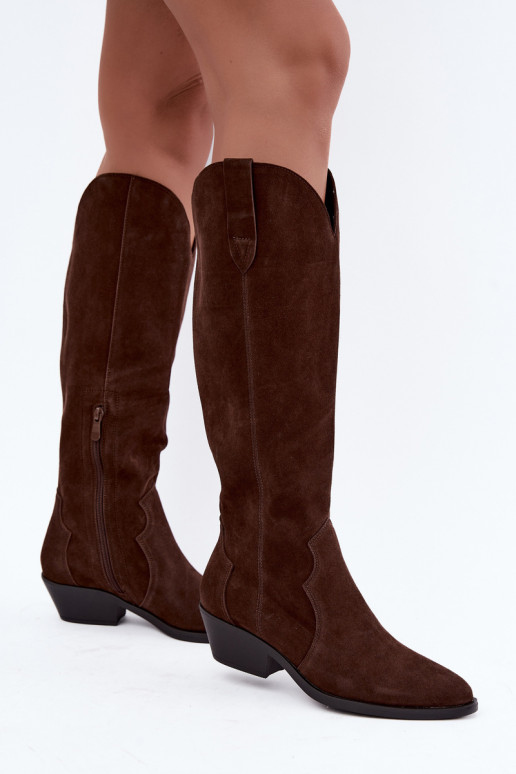 Kunstveloursleder Cowboy-Stiefel in brauner Farbe Medira
