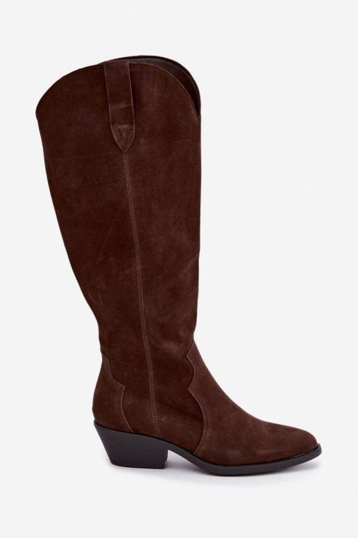 Kunstveloursleder Cowboy-Stiefel in brauner Farbe Medira