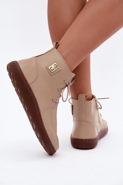 Leder Damen-Barefoot warme Schuhe in sandfarbener Farbe Zazoo 3077
