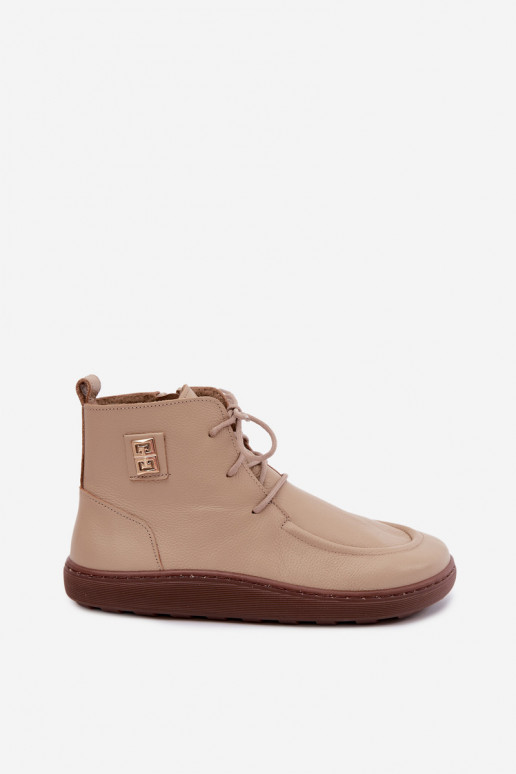 Leder Damen-Barefoot warme Schuhe in sandfarbener Farbe Zazoo 3077