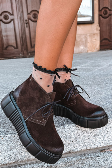 Leder Damen warme Schuhe aus Kunstveloursleder mit Plattform in brauner Farbe Zazoo 60588 2