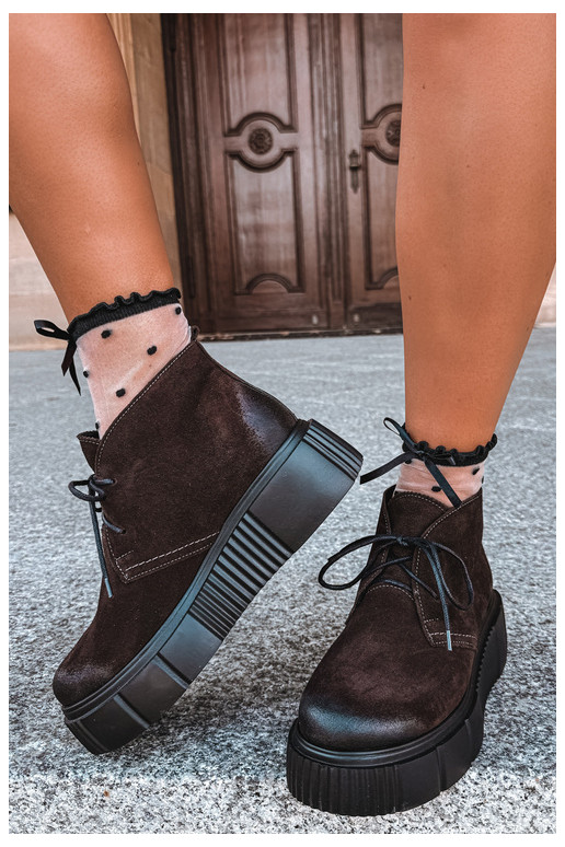 Leder Damen warme Schuhe aus Kunstveloursleder mit Plattform in brauner Farbe Zazoo 60588