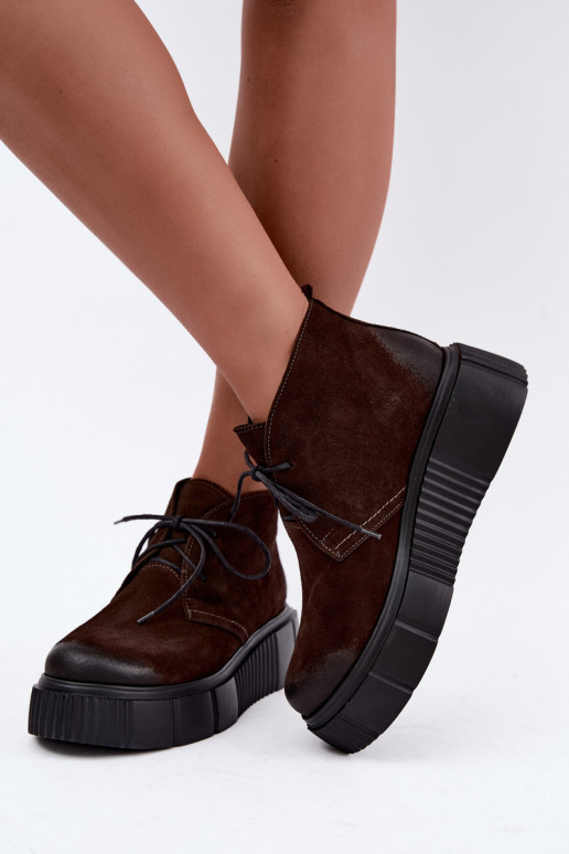 Leder Damen warme Schuhe aus Kunstveloursleder mit Plattform in brauner Farbe Zazoo 60588