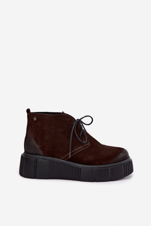 Leder Damen warme Schuhe aus Kunstveloursleder mit Plattform in brauner Farbe Zazoo 60588