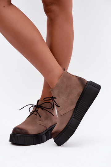 Leder Damen warme Schuhe aus Kunstveloursleder mit Plattform in sandfarbener Farbe Zazoo 60588 2
