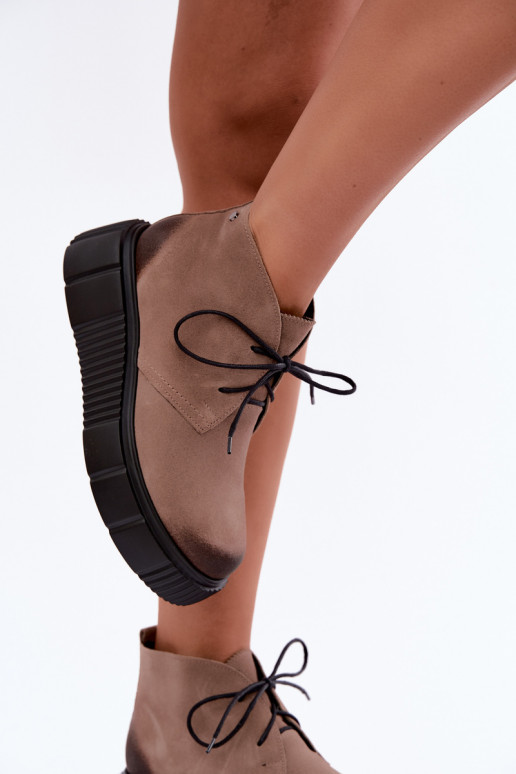 Leder Damen warme Schuhe aus Kunstveloursleder mit Plattform in sandfarbener Farbe Zazoo 60588