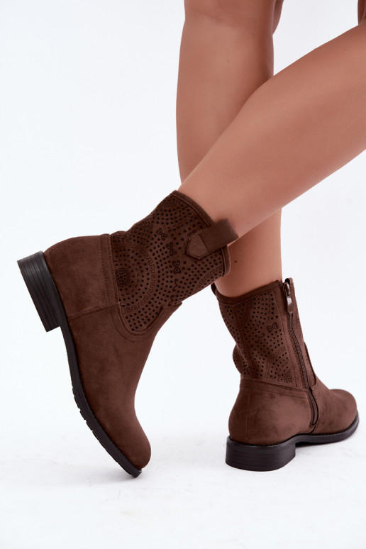 Ausschnitt-Stiefeletten mit breiten Absätzen S.Barski HY62-8125 braun