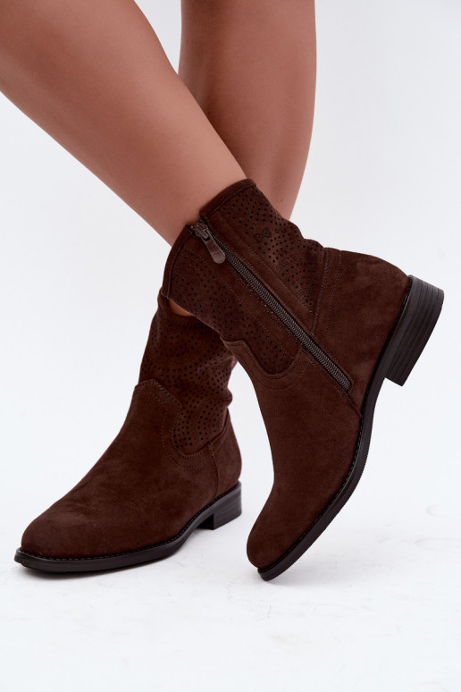 Ausschnitt-Stiefeletten mit breiten Absätzen S.Barski HY62-8125 schokoladenbraun
