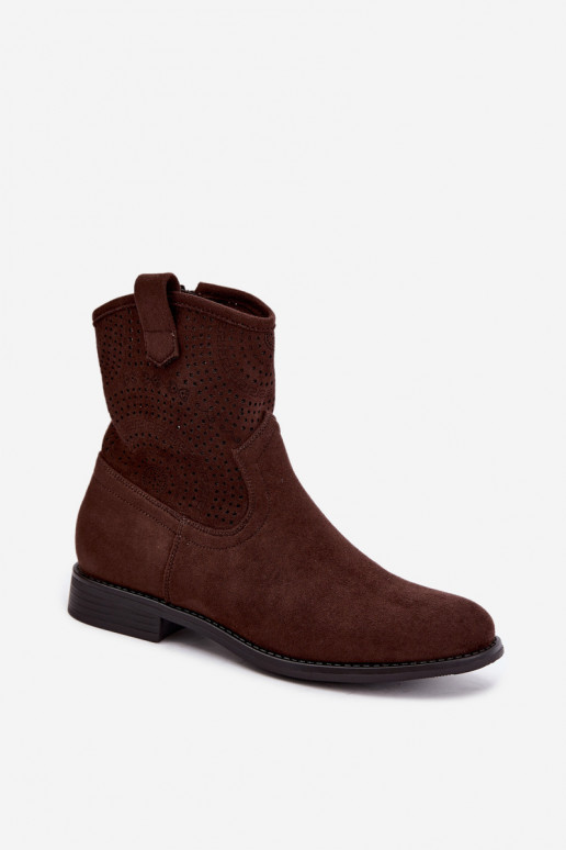 Ausschnitt-Stiefeletten mit breiten Absätzen S.Barski HY62-8125 schokoladenbraun