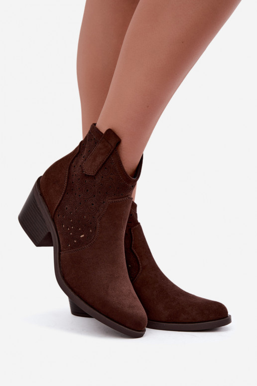 Ausschnitt-Cowboy-Stiefeletten mit Absätzen S.Barski HY62-8147 schokoladenbraun