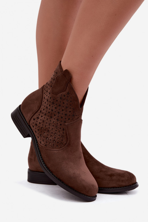 Stiefeletten mit breiten Absätzen und Ausschnittschaft S.Barski HY62-8151 braun
