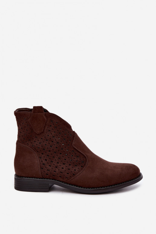 Stiefeletten mit breiten Absätzen und Ausschnittschaft S.Barski HY62-8151 schokoladenbraun