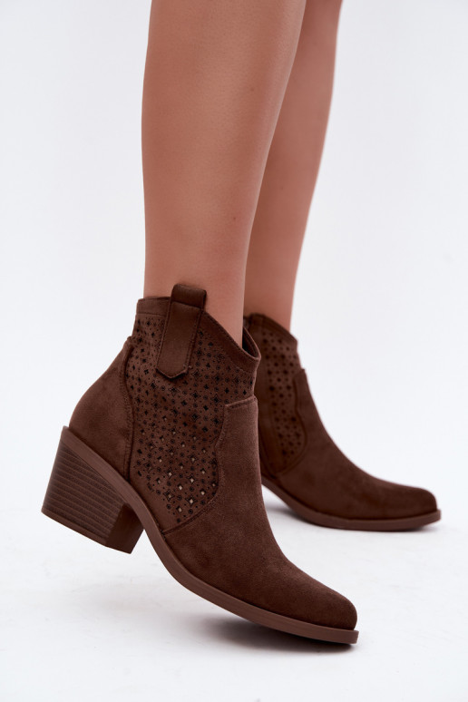 Cowboy-Stiefeletten mit Absätzen und Ausschnitt-Elementen S.Barski HY62-8149 braun