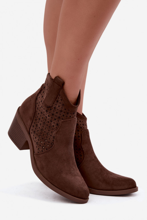 Cowboy-Stiefeletten mit Absätzen und Ausschnitt-Elementen S.Barski HY62-8149 braun