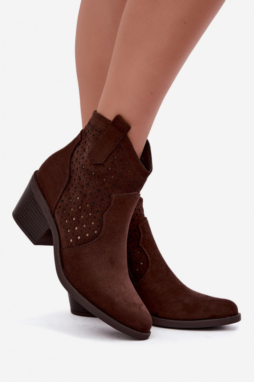 Cowboy-Stiefeletten mit Absätzen und Ausschnitt-Elementen S.Barski HY62-8149 schokoladenbraun