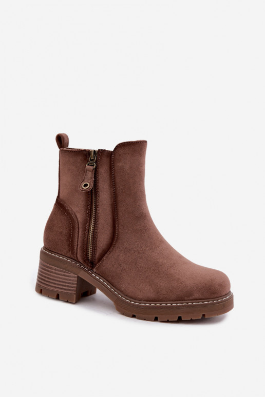 Isolierte Damen-Stiefeletten mit Absätzen S.Barski HY62-8101 braun