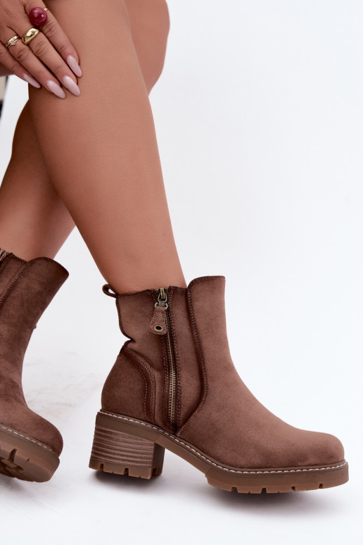 Isolierte Damen-Stiefeletten mit Absätzen S.Barski HY62-8101 braun