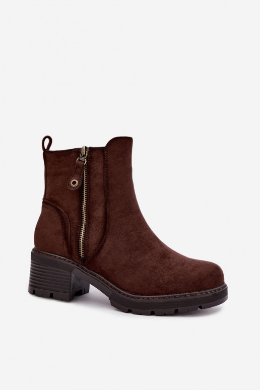 Isolierte Damen-Stiefeletten mit Absätzen S.Barski HY62-8101 schokoladenbraun