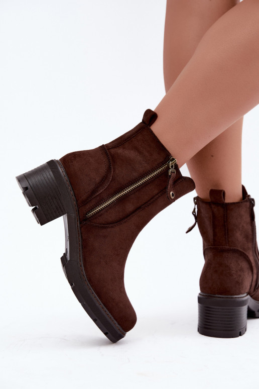 Isolierte Damen-Stiefeletten mit Absätzen S.Barski HY62-8101 schokoladenbraun