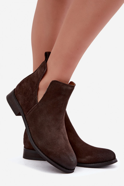 Veloursleder-Stiefel mit Ausschnitten Vinceza 133142 schokoladenbraun