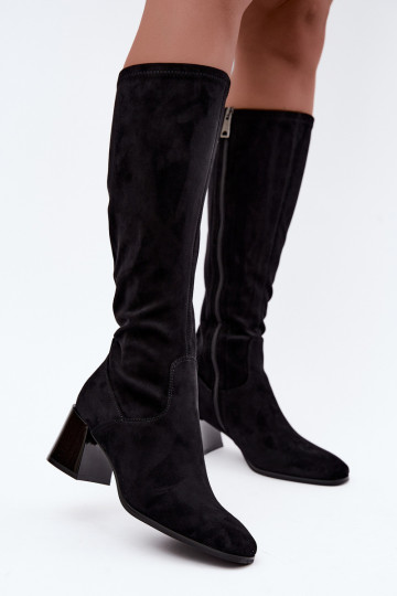 Damen lange Veloursleder-Stiefel mit Absätzen Vinceza 58697 schwarz