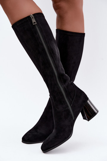 Damen lange Veloursleder-Stiefel mit Absätzen Vinceza 58697 schwarz 2
