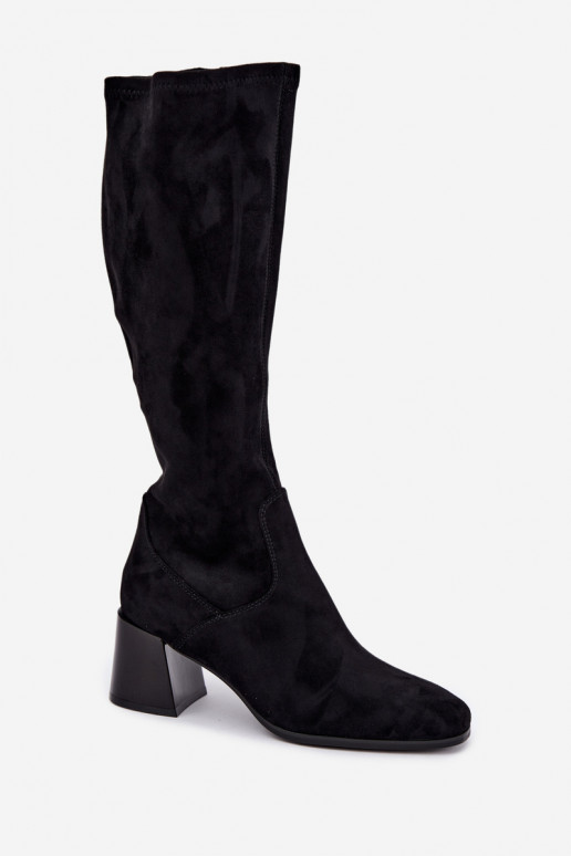 Damen lange Veloursleder-Stiefel mit Absätzen Vinceza 58697 schwarz