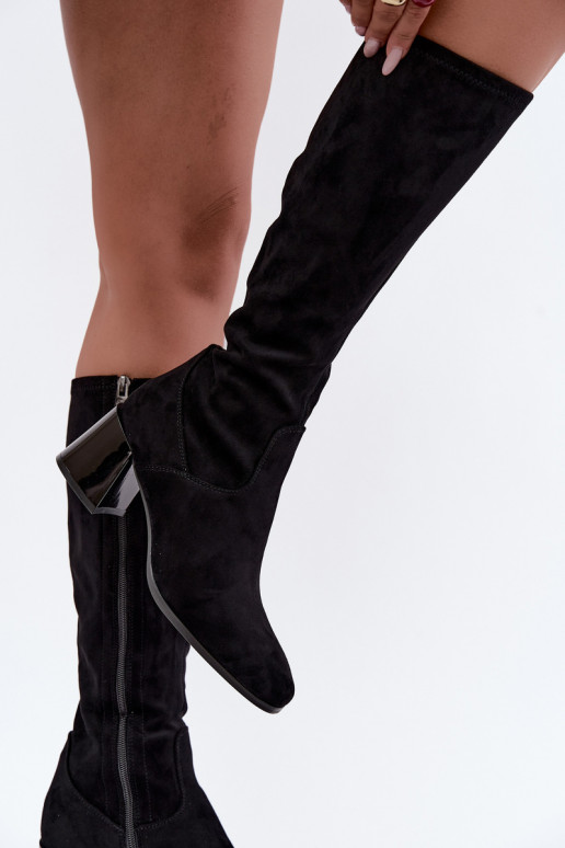 Damen lange Veloursleder-Stiefel mit Absätzen Vinceza 58697 schwarz