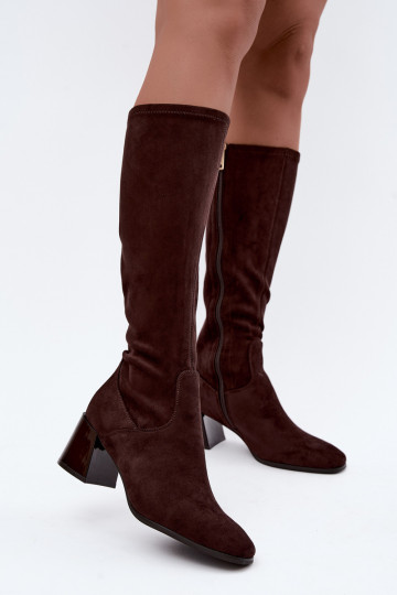 Damen lange Veloursleder-Stiefel mit Absätzen Vinceza 58697 schokoladenbraun