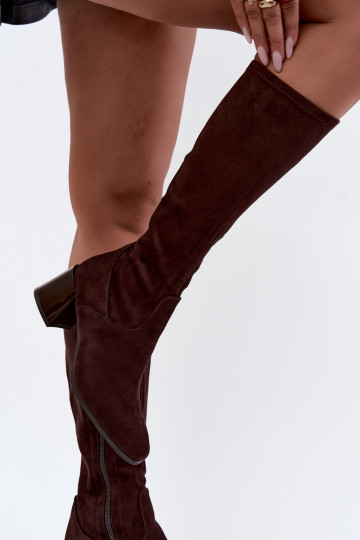 Damen lange Veloursleder-Stiefel mit Absätzen Vinceza 58697 schokoladenbraun 2