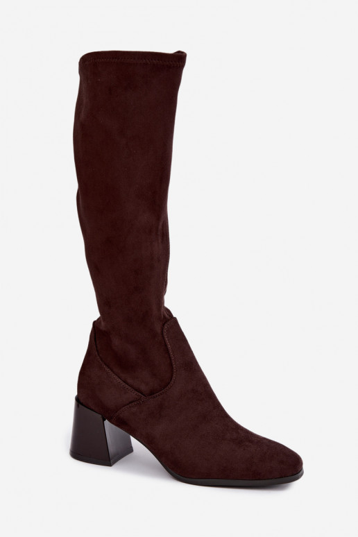 Damen lange Veloursleder-Stiefel mit Absätzen Vinceza 58697 schokoladenbraun
