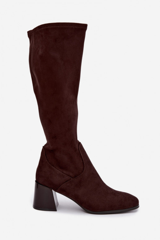 Damen lange Veloursleder-Stiefel mit Absätzen Vinceza 58697 schokoladenbraun