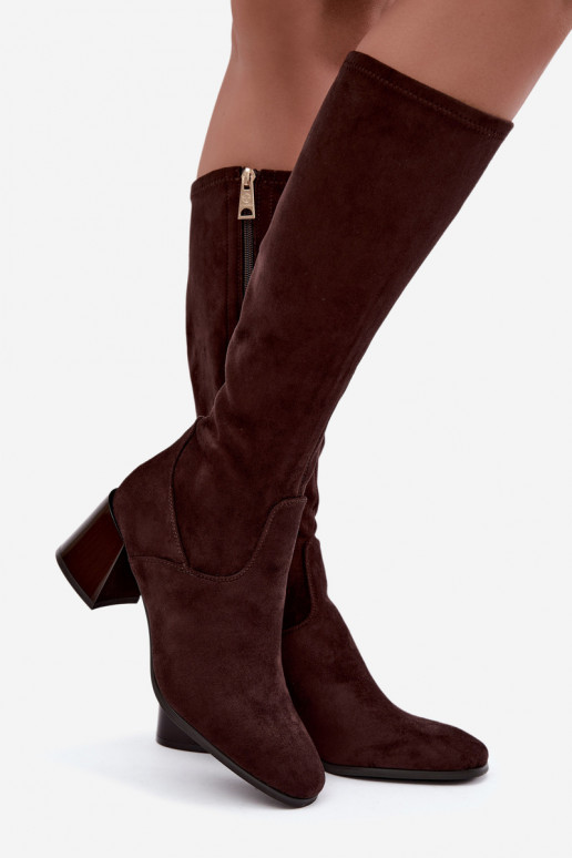 Damen lange Veloursleder-Stiefel mit Absätzen Vinceza 58697 schokoladenbraun