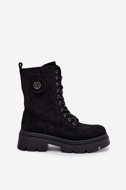 Warme schwarze Damen Stiefeletten aus Kunstveloursleder Livela