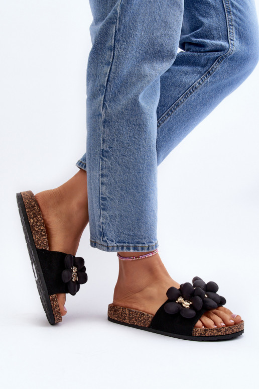 Damen Hausschuhe mit dekorativen Details Bunlia in schwarzer Farbe