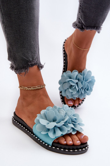 Damenhausschuhe Ozdobione mit floralen Motivenami blaue Farbe Cellanen