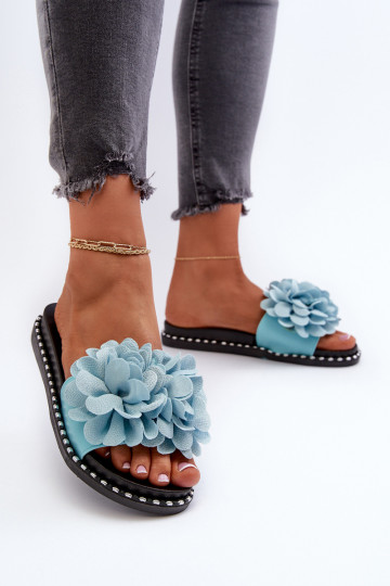 Damenhausschuhe Ozdobione mit floralen Motivenami blaue Farbe Cellanen 2