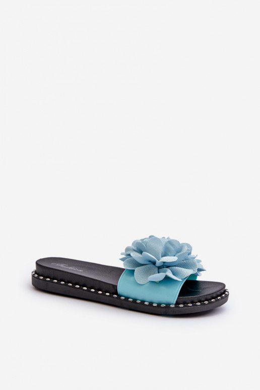 Damen-Slipper mit Blumenmotiven in blau Cellanen
